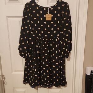 Blu Pepper Black and Cream Polka Dot Kids Dress